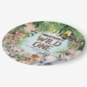 青い野生のワンジャングル動物1歳の誕生日 ペーパープレート (アングル)