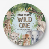 青い野生のワンジャングル動物1歳の誕生日 ペーパープレート (正面)
