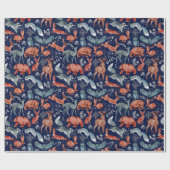 青い野生の森の動物のエレガントなパターン ラッピングペーパー (フラット)