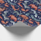 青い野生の森の動物のエレガントなパターン ラッピングペーパー (角)