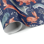 青い野生の森の動物のエレガントなパターン ラッピングペーパー (ロールコーナー)