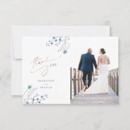 青い野生の花のウェディングサンクスカード 招待状