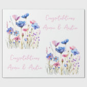 青い野生の花のウェディング/シャワーのお祝い ラッピングペーパー (フラット)