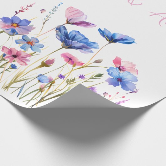 青い野生の花のウェディング/シャワーのお祝い ラッピングペーパー (角)