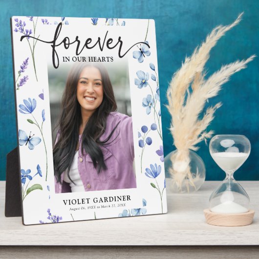 青い野生の花の写真 永遠に私たちの心に フォトプラーク (側面)