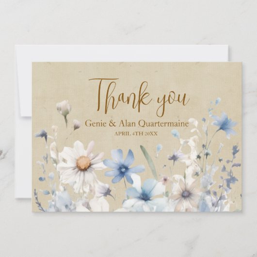 青い野生の花の感謝 サンキューカード (正面)
