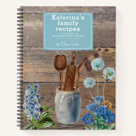 青い野生の花の木のキッチン用品のレシピ ノートブック
