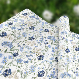 青い野生の花の水彩画 ラッピングペーパー