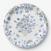 青い野生の花の繊細な水彩花柄 ペーパープレート (正面)
