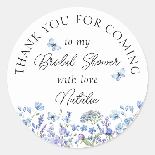 青い野生の花の花束　ご来場ありがとうございました ラウンドシール (正面)