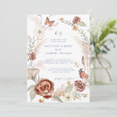 青い野生の花の花輪 蝶 緑の葉 招待状 (スタンド正面)