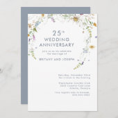青い野生の花の花25周年結婚記念日 招待状 (正面/裏面)