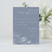 青い野生の花の返信カード ペリウィンクル 結婚式 エンクロージャーカード (スタンド正面)