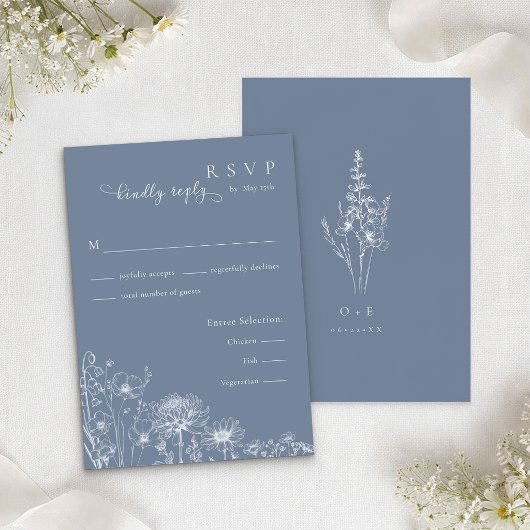 青い野生の花の返信カード ペリウィンクル 結婚式 エンクロージャーカード