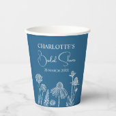 青い野生の花をスケッチした花のブライダルシャワー 紙コップ (正面)