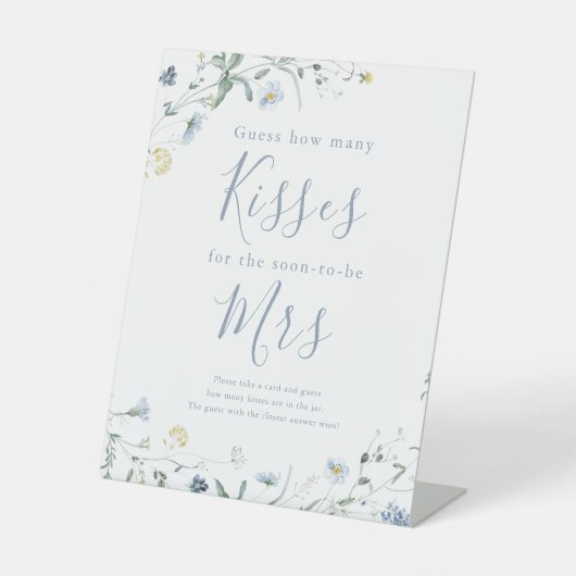 青い野生の花 キスの数当てゲームの看板 台座サイン (正面)