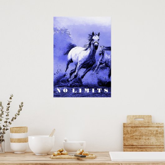 青い野生の馬のやる気を起こさせる制限なしアートワーク ポスター (キッチン)