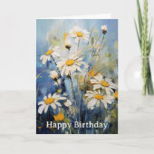 青い野花のデイジーの上のデイジーの花 誕生日 カード (正面)