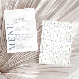 青い野花フローラ結婚素朴のメニューカード エンクロージャーカード