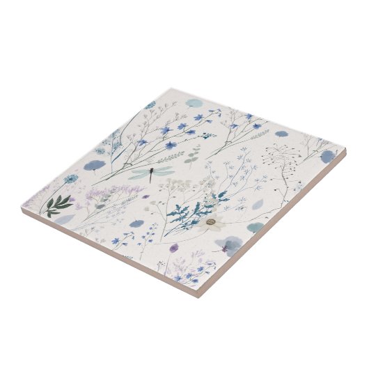 青い野草の牧草地シームレスセラミックタイル タイル (側面)