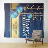 青い金の玉にきれいなリボン　クリスマスの挨 タペストリー (インサイチュ(横))