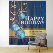 青い金の玉にきれいなリボン　クリスマスの挨 タペストリー (インサイチュ)