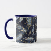 青い金の羽根と星 マグカップ (左)