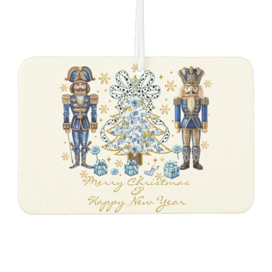 青い金ゴールドくるみ割りカーズメリークリスマス カーエアーフレッシュナー (正面)