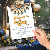 青い金ゴールドこ来この息子の赤ちゃんシャワー 招待状