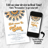 青い金ゴールドこ来この息子の赤ちゃんシャワー 招待状