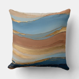 青い金ゴールドとブロンズのブラシストローク クッション