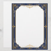 青い金ゴールドと白いアールデコ レターヘッド (正面/裏面)