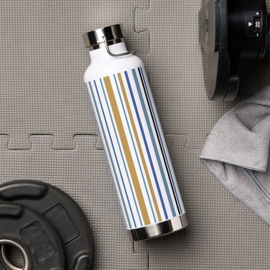 青い金ゴールドと白いビーチの色のストライプ ウォーターボトル (ジム)