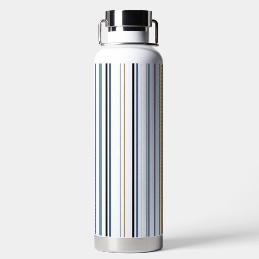 青い金ゴールドと白いビーチの色のストライプ ウォーターボトル (背面)