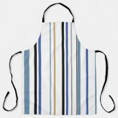 青い金ゴールドと白いビーチの色のストライプ エプロン (正面)