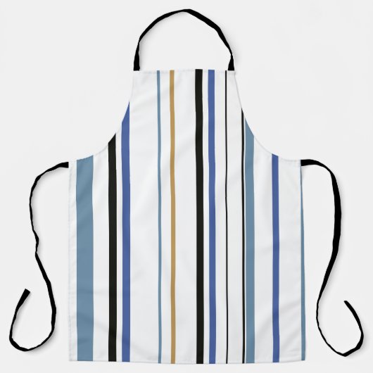 青い金ゴールドと白いビーチの色のストライプ エプロン (正面)