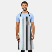 青い金ゴールドと白いビーチの色のストライプ エプロン (着用した状態)