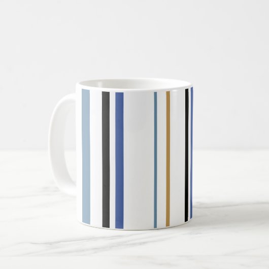 青い金ゴールドと白いビーチの色のストライプ コーヒーマグカップ (正面左)