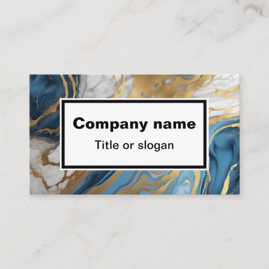 青い金ゴールドと白い大理石の名刺 名刺 (正面)