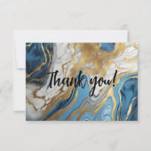 青い金ゴールドと白い大理石サンキューカード サンキューカード (正面)