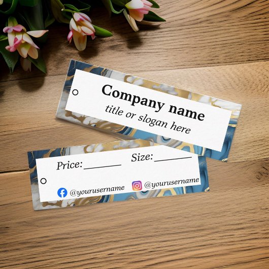 青い金ゴールドと白い大理石価格ラベル スキニー名刺