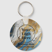 青い金ゴールドと白い大理石 キーホルダー (正面)