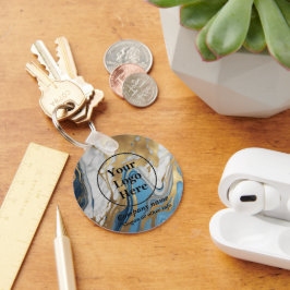 青い金ゴールドと白い大理石 キーホルダー