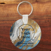 青い金ゴールドと白い大理石 キーホルダー (正面)