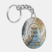 青い金ゴールドと白い大理石 キーホルダー (正面左)