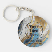 青い金ゴールドと白い大理石 キーホルダー (正面)