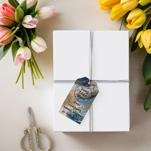 青い金ゴールドと白い大理石 ギフトタグ