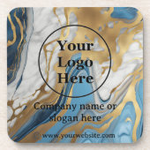 青い金ゴールドと白い大理石 コースター (正面)