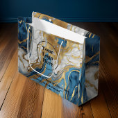 青い金ゴールドと白い大理石 ラージペーパーバッグ