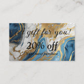 青い金ゴールドと白い大理石 割引カード (正面)